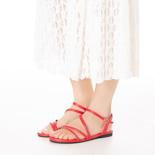 Image of Mtzyoa Women Flat Sandals Dressy Strappy Gladiator Summer Ankle Strap Nude Open Toe Comfortable Wedding Casual Leather Ladies Party Trendy Vacation