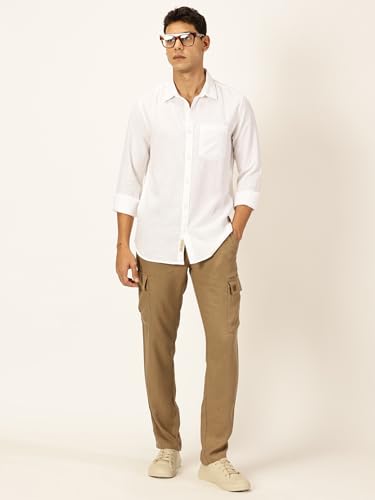 Image of Thomas Scott Men's | Solid | Premium Linen Blend | Spread Collar | Summer Wear | Long Sleeve | Shirts for Men