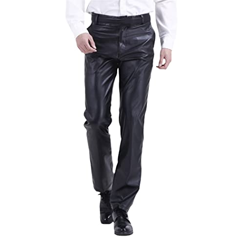Pantalon de travail homme en cuir noir léger coupe décontractée confortable