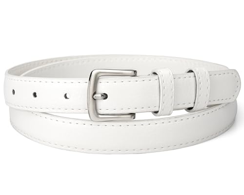 maikun Womens Skinny Leather Belt, Solid Color Pin Buckle, PU Leather Classic Waist Belt for Ladies