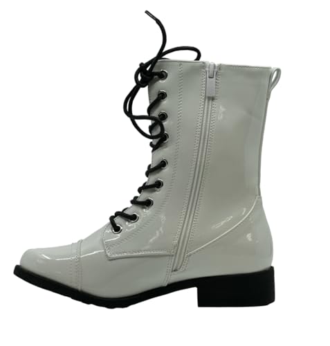 Image of Forever Link Womens Round Toe Military Lace Up Knit Ankle Cuff Low Heel Combat Boots