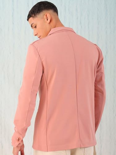 Image of The Indian Garage Co Men Comfort Straight Fit Solid Stretchable Single Breated Knitted Blazers
