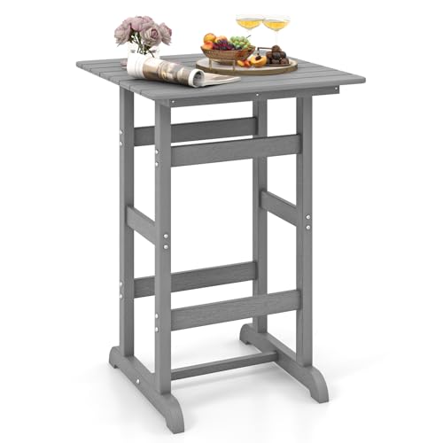 Image of Giantex 42 inch Height Outdoor Tall Bar Table, HDPE Square Pub Tables with Wood Grains, High Top, Cocktail Bistro Table for Adirondack Chairs, Patio, Garden, Poolside, Yard, Balcony, Grey
