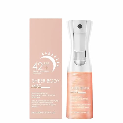Sheer Body Mist Sunscreen Spf 42,Ultraligero Fino Cuerpo Sol Protector Solar,Infundido con Aceite Brillante,Spray Hydrating,le da a la Piel un Acabado Brillante,Ote Spray Pulverizador Reutilizable (1)