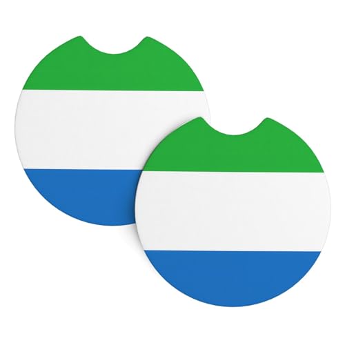 Lot de 2 dessous de verre pour intérieur de voiture Motif drapeau de la Sierra Leone Résistant aux rayures Inodores pour la plupart des voitures