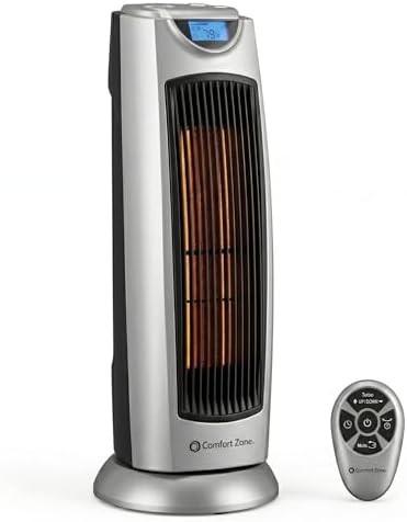 Comfort Zone Electric Oscillating Ceramic Tower Space Heater, Rem...