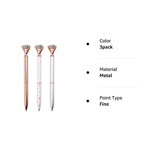 Longkey 3Pcs Large Crystal Diamond Pen Bling Metal Ballpoint Pen Office And School, Silver / White Rose Polka Dot / Rose Gold, Including 3Pen Refills. #TOP7