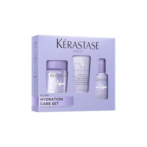 Kérastase, Blond Absolu, Pflegeroutine mit Shampoo, Haarspülung & Hitzeschutzspray, Für blondes und blondiertes Haar, Bain Lumière 80 ml, Fondant Cicaflash 75 ml & Cicaplasme Serum 45 ml