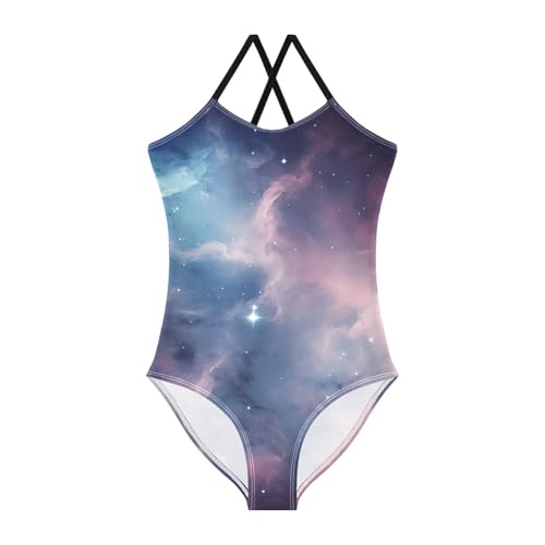 senya Girls Swimsuits Pink-Blue Starry Sky One-Piece Swimwear Quick Dry Girls Bathing Suits for 3 Years Old