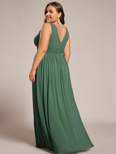 Image of Ever-Pretty V Neck Sleeveless Pleated Chiffon Maxi Plus Size Formal Dress for Women Bridesmaid Dresses 09016-DA