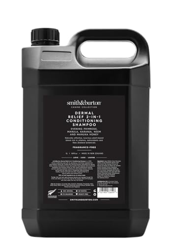 smith&burton Dermal Relief 2-in-1 Conditioning Shampoo for Dogs & Cats, Fragrance-Free, 1.32 gal (169 fl.oz) for Professionals, 100% Natural Ingredients - Antibacterial, Antihistamine and Anitfungal