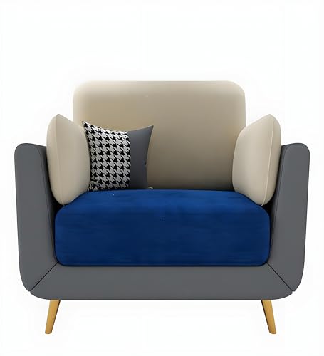 Image of Velvet Contemperory Sofa Couch with Cushion Chaise Lounge Sectiona Sofa Perfect for Living Room & Bedroom Guests Home & Office (One Seater Blue & Beige)