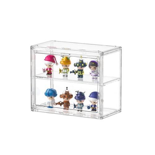 フィギュアケース 収納 透明展示ケース マグネット式扉 コレクションケース 積み重ね可能 組立簡単 幅27×奥13×高さ36cm クリア (仕切り板一つ)