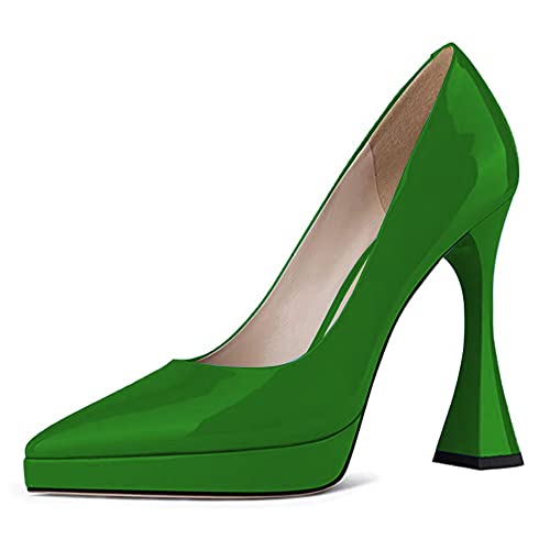 YDN Women Comfort Platform Pointed Toe Slip on Pumps Special Block High Heels Shoes Party Dress Prom Woman Shoes Size 4-15 US2