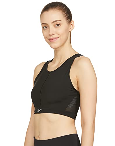 Image of Reebok Women's Polyester Blend Solid Fitted Crop Non-Padded Bra