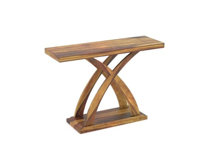 Image of Solid Wood Console Table for Living Room & Entryway | Modern Wooden Hallway Sofa Side Table with Designer Cross Leg Base | Honey Finish | 48 x 14 x 36 Inch