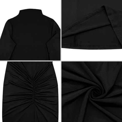 Image of Women's Sexy Turtleneck Long Sleeve Maxi Dress Elegant Ruched Bodycon Long Dress Casual Party Dresses