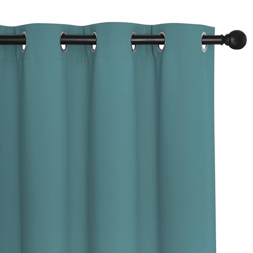NICETOWN Blackout Curtain Drape for Bedroom - Light Reducing Thermal Insulated Solid Grommet Room Darkening Window Curtain 90 inches Long for Living Room (Sea Teal, 1 Piece, W66 x L90)
