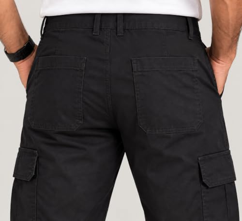 Image of Men's Stretch Cargo Pants 98% Cotton 2% Spandex | Straight Fit Casual Trousers with 6 Utility Pockets | Comfortable Everyday Wear Pants for Men