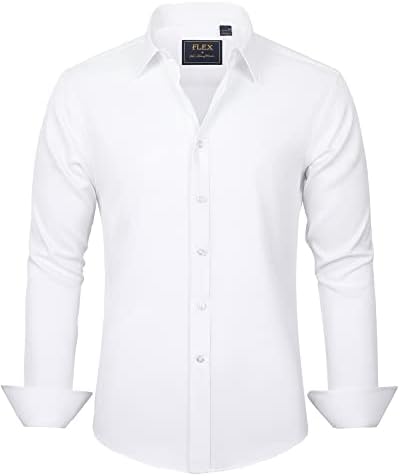 J.VER Men's Dress Shirts Solid Long Sleeve Stretch Wrinkle-Free Shirt Regular Fit Casual Button Down Shirts White XL