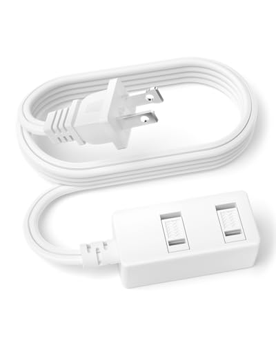 Indoor Extension Cord - 6 Ft White 2-Prong Power Strip with 3 Polarized Outlets & Safety Slide Windows, 16/2 AWG, 13A/1625W for Home, Office & Travel