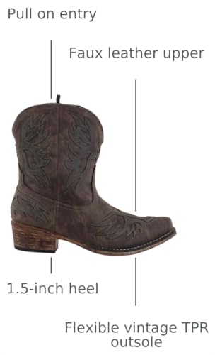 Image of ROPER Womens Amelia Tooled Inlay Snip Toe Casual Boots Ankle Low Heel 1-2 inch - Brown