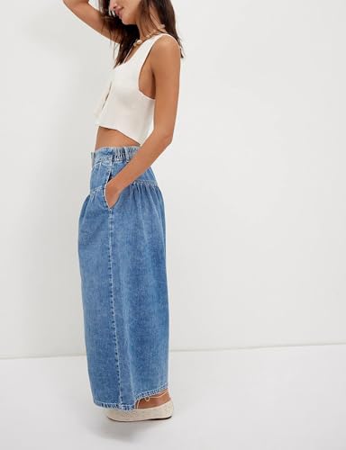 Ru Sweet Women's Wide Leg Baggy Jeans Elastic Waist Button Pleated Culotte Jeans Boyfriend Denim Pants4