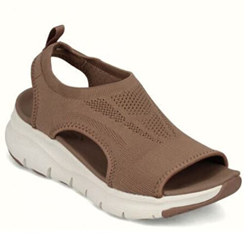 RZYW Sandalias Deportivas Deslizamiento ortopédico con Tira Trasera Lavable Verano Zapatos Casuales Malla con Suela Suave para Mujer Peep Toe Zapatos Tacon,Marrón,40EU