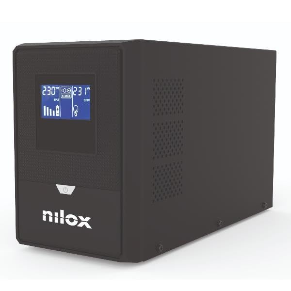 Nilox UPS profesjonalny czysty sinus, zasilacz awaryjny z wbudowanym akumulatorem, wrażliwe urządzenia, stabilizator AVR, USB, 2 Schuko + 2 IEC, backup 2 ms