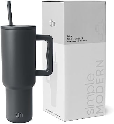 Image of Simple Modern 40 oz Trek Tumbler with Handle and Straw Lid | Cup Holder Friendly Insulated Stainless Steel Travel Mug | Graphite (Pack of 12)