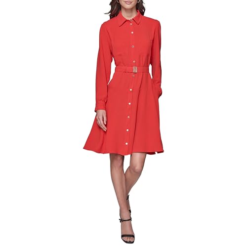 fitted lace wedding dress KARL LAGERFELD Paris Women's Shirt Dress, Apple Red, 8 at Amazon Women's  Clothing store