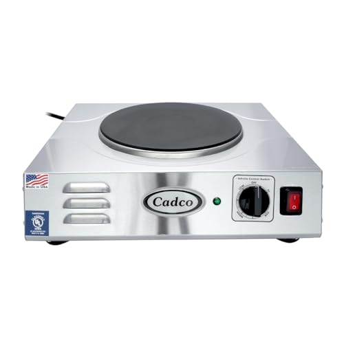 Cadco LKR-220 Countertop Heavy Duty Cast Iron 220-Volt Hot Plate, Stainless Steel, For Commercial Use,18 lbs