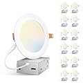 Amico 12 Pack 5 Inch 5CCT Ultra-Thin LED Canless Recessed Ceiling Light with Junction Box, 2700K/3000K/3500K/4000K/5000K Selectable, 11W=75W, 900LM High Brightness, Dimmable Wafer Downlight, ETL&FCC