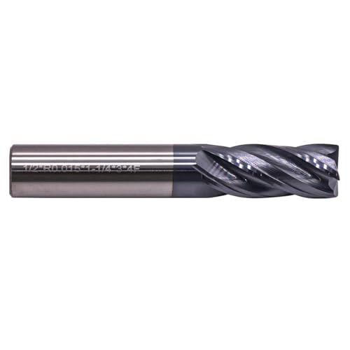 Image of 1 /2 inch 4 Flute Solid Carbide End Mill, 0.015 inch Corner Radius, AlTiN Coated | Variable Helix, 1 /2 inch Cutting Diameter, 1 /2 inch Shank Diameter, 1-1 /4 inch Length of Cut, 3 inch Overall Length
