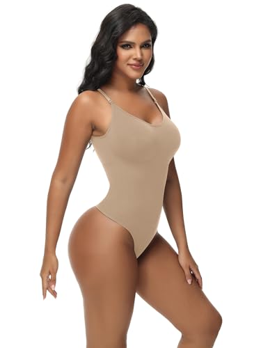Breampot Women Shapewear Bodysuit Tummy Control Seamless Sculpting Adjustable Straps Body Shaper