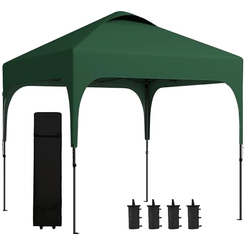 Outsunny Cenador Plegable Pop-UP 2,5x2,5x2,68 m Carpa de Jardín Protección UV 50+ Ajustable en Altura con 4 Bolsas de Arena y Bolsa de Transporte para Camping Fiestas Patio Verde Oscuro