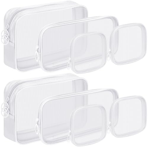 Puchifoda 8 Pcs Mesh Makeup Bag Nylon Zipper Pouch Clear Small Mesh Bags Travel Toiletry Bag Makeup Brush Holder Purse Organizer Pouches (White, Small, Large, Medium)
