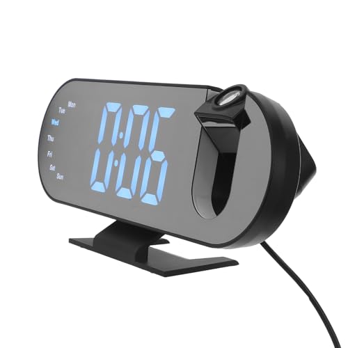 SAFIGLE Orologio Digitale a Proiezione LED a Specchio per Camera da Letto con Sveglia da Comodino a Batteria, Display Ampio e Proiezione Sul Soffitto, Design Moderno Minimalista per Uso