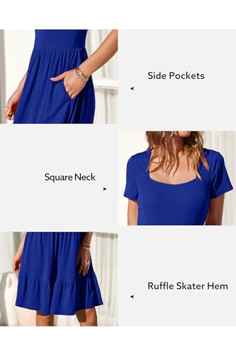 Image of Newshows Women's 2026 Summer Casual Square Neck Ruffle A Line Beach Vacation Sundress Work Business Dress with Pockets