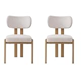 JZGORC Lot de 2 chaises de Salle à Manger,Chaises Modernes rembourrées en Lin,au Design de Style Rustique et aux Pieds en métal Finition Noyer,pour Salon,Salle à Manger et Cuisine,Beige