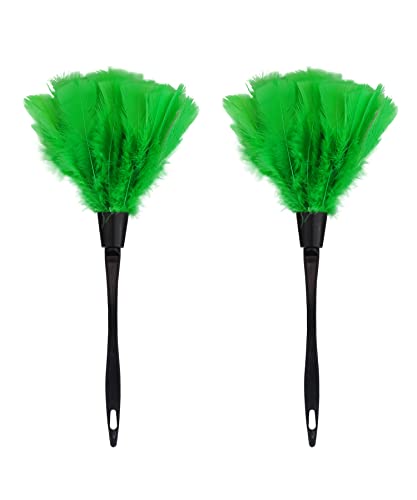 Turkey Feather Dusters for Cleaning Home Blinds Kitchen car Office, Eco-Friendly Reusable （2 pcs Green）