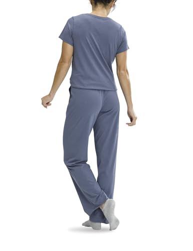 Image of No Nonsense Women's Short Sleeve Sleep Tee and Pajama Pant 2 Piece Sleepwear Set, Vintage Indigo, Large