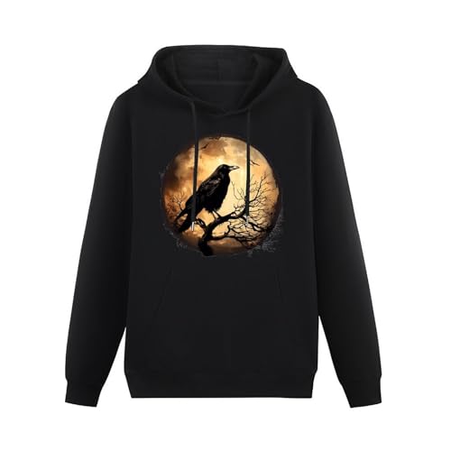 Crow And Moon Unisex Casual Hoodies Long Sleeve Lightweight Pullover Tops Loose Sweatshirt with Pocket3