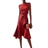 Elegante Kleider Damen Festlich Midikleid A Linie Rüschen Abendkleider Elegant Für Hochzeit Cocktailkleid Ärmellos Midi Kleid Hochzeitsgast Party Etuikleid Business Sommerkleid Frauen Leicht