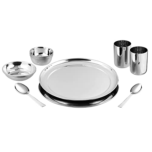Kraft Stainless Steel Premium Princess Dinner Set of 12 Pieces/Lunch Set/Shagun Bartan Set/Kitchen Utensils Set/Heavy, Unbreakable/Toxic Free / 2 Years Warranty – Silver