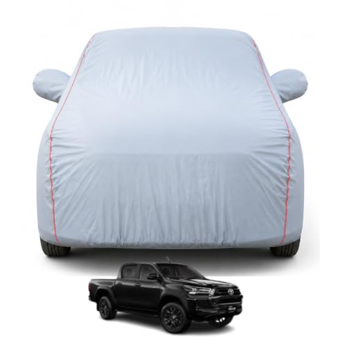 Image of Premium Car Cover for Toyota Hilux | 100% Waterproof | UV & Dustproof Protection Full Body Cover | Soft Inner Lining | Mirror & Antenna Pockets | Triple Stitched, Belt & Buckle | Dark Grey