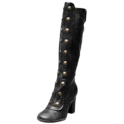 SHITOUJI Bottes hautes tendance à talons épais pour femme avec fermeture éclair latérale et bout rond, Noir , 39.5 EU Cover