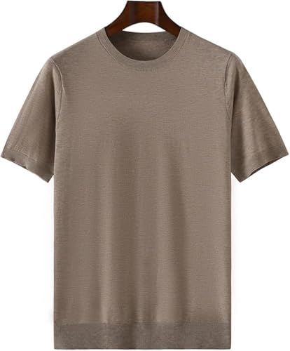 Mens O Neck Short Sleeve Sweater Tshirt Casual Business Knitted Wool Pullover4