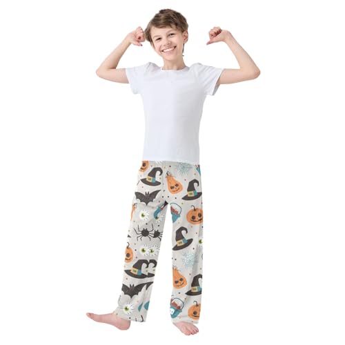 Spider Bat Pumpkin Boys Long Pants Soft Trousers Elastic Waist Kids Lounge Bottoms with Pockets S-XL2