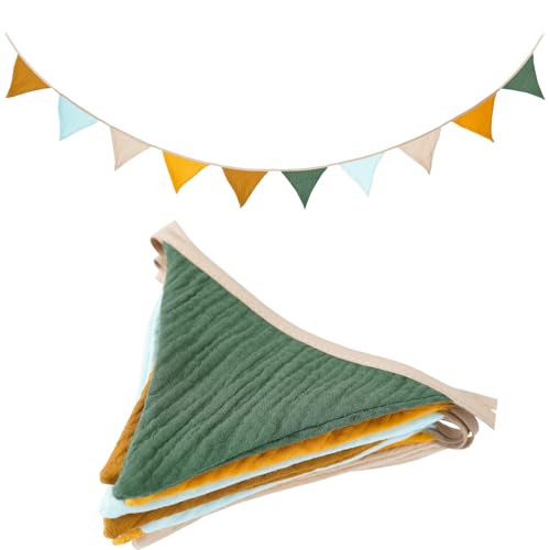 Image of Uorbmaio Bunting Banner Triangle Flags Fabric, Garland Bunting Flag Banners for Birthday Wedding Shower Party Supplies Classroom Nursery Playroom Decor(Brown yellow)